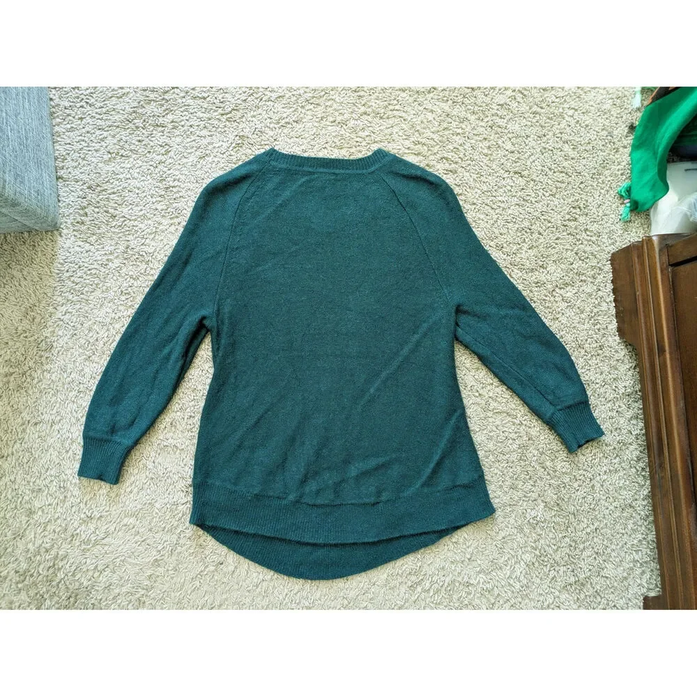 J.Crew Crewneck Sweater Womens S Green Ribbed Wool Blend Preppy Business Casual